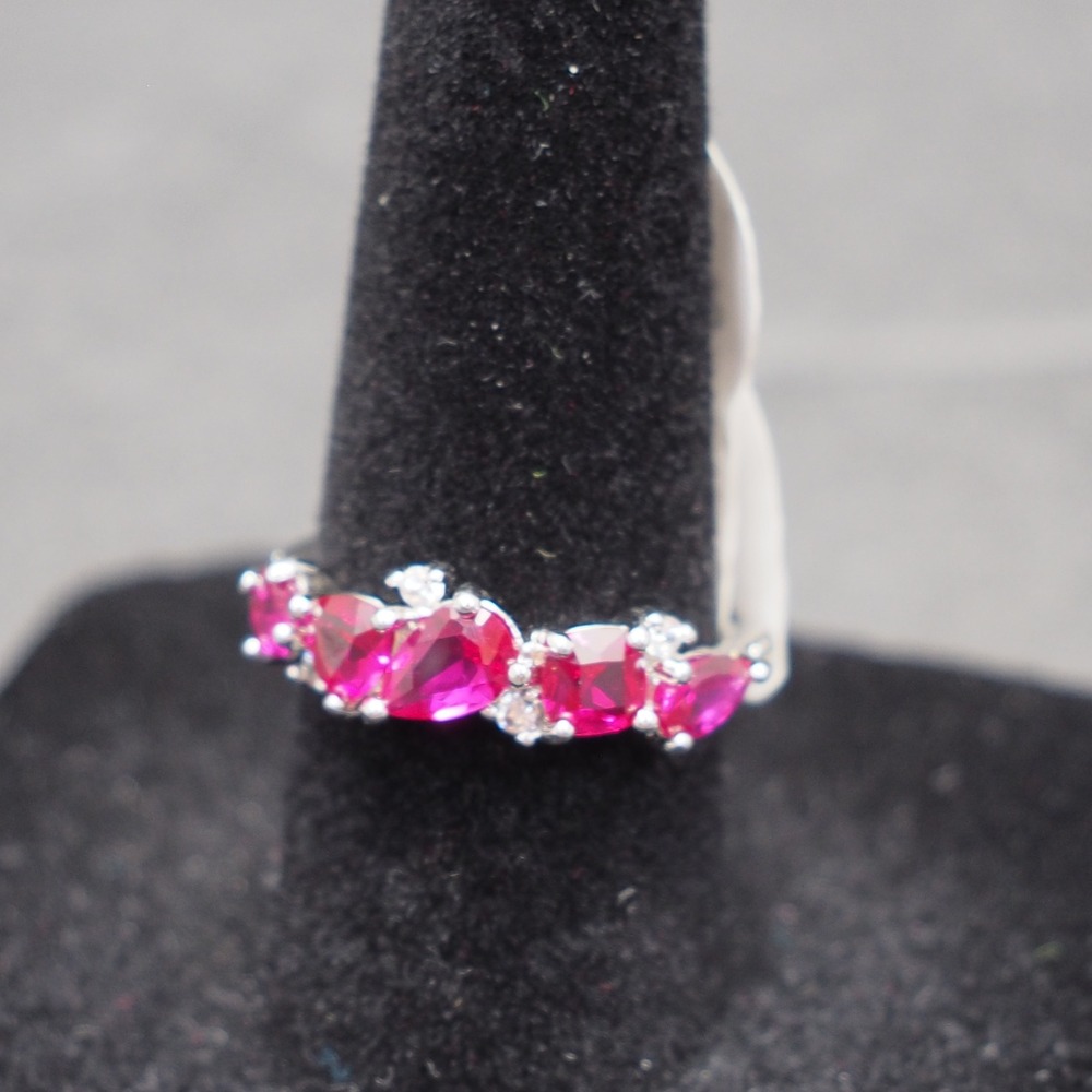 A Beautiful Soul Pinky Ring 5 Silver Tone Lab Created Ruby Corundum Bomb Party